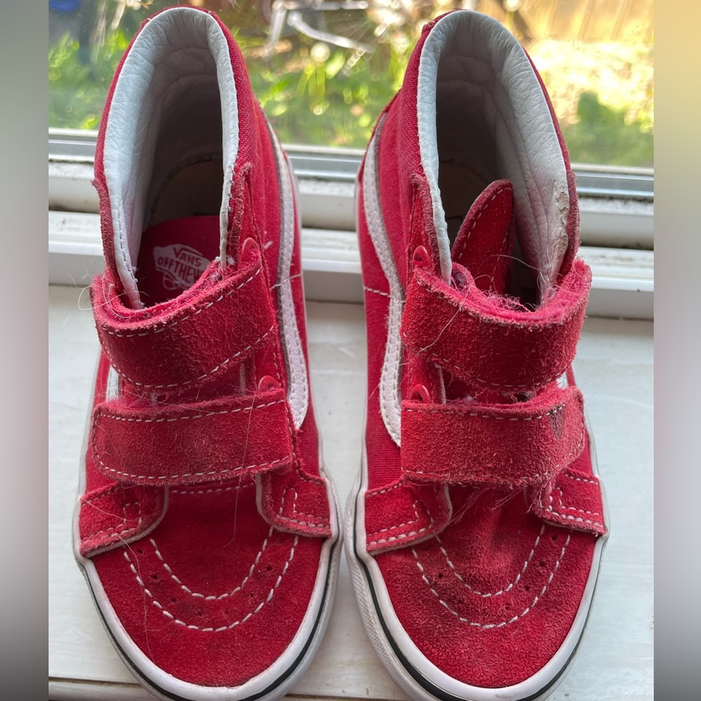 Vans Red and White High-Top Sneakers with Velcro Straps